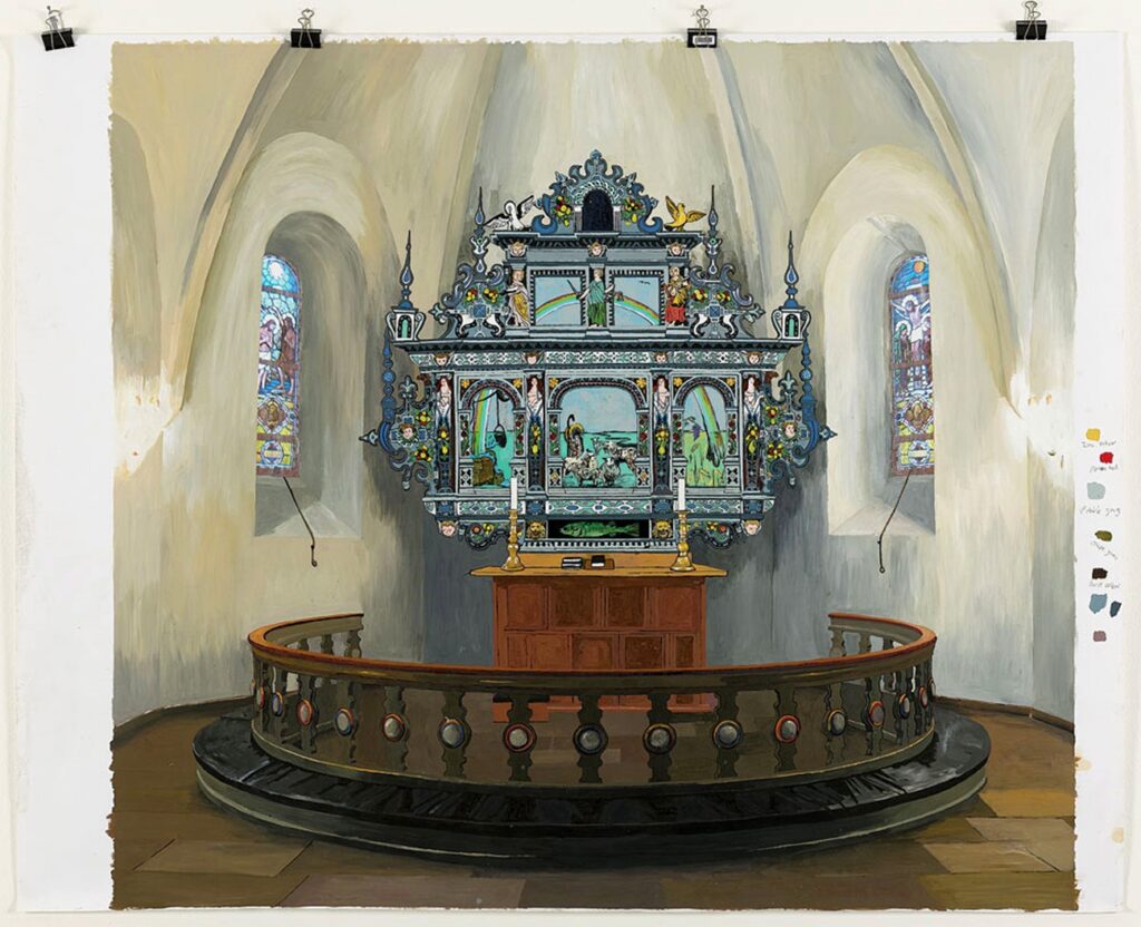 Sketch for a new alter piece, 2008, Mixed media on paper, approx. 120x100 cm , Commissioned by Skjern Kirke, not carried out.