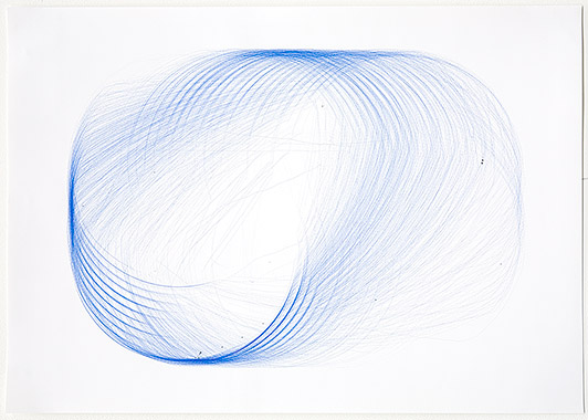 Henrik Menné Drawing Machine 2007 ballpoint pen, paper, mdf, aluminum, iron, engine machine 140 x 105 x 155 cm drawings ca. 70 x 100 cm