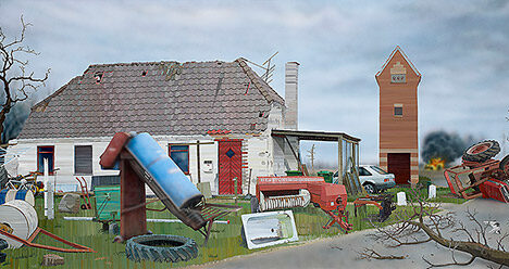 Allan Otte: God Damn the Sun, God Damn the Light it Shines and this World it Shows, 2006, acrylic on board, 117 x 250 cm. Collection: Skive Kunstmuseum, Skive