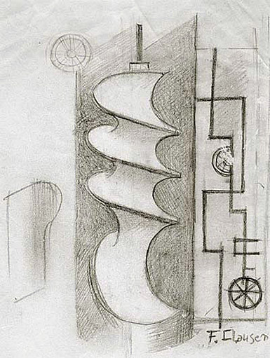 Franciska Clausen a sketch to the painting Skruen 1925 pencil and crayon on paper 21 x 11 cm