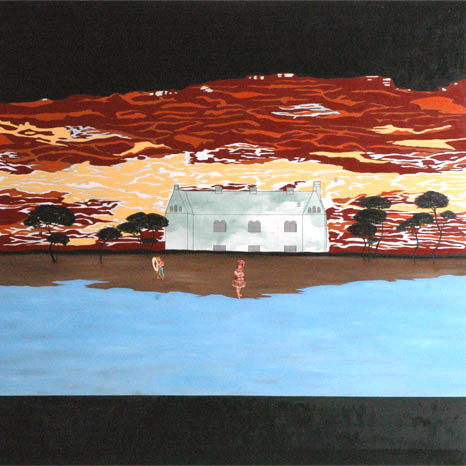 Anders W. Ø. Larsen Palazzio Picnic 2005 collage, oil and acrylic on canvas 160 x 160 cm
