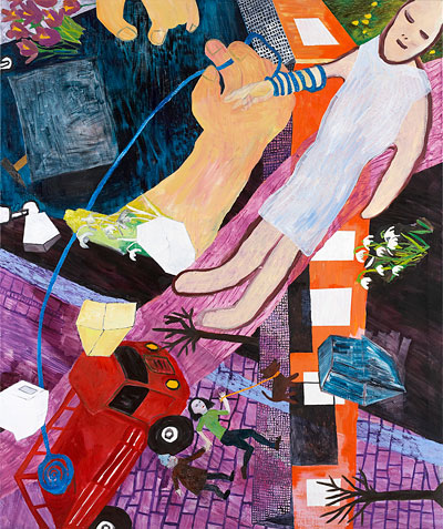 Linda Bjørnskov Udenfor Huset (Folk som kom forbi) 2005 oil on canvas 192 x 160 cm