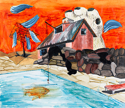 Mie Mørkeberg Hvad mon der kommer i fjernsynet i aften 2007 oil pastel, Indian ink and white acrylic on paper 70 x 81 cm