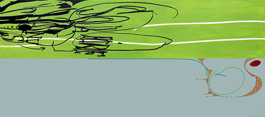 Claus Carstensen and Nils Erik Gjerdevik Untitled 2005 oil, acrylic and indian ink on canvas 180 x 405 cm