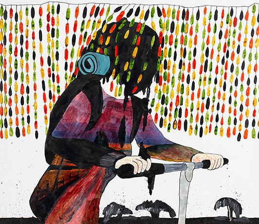 Mie Mørkeberg On The Road 2007 oil pastel, Indian ink and white acrylic on paper 71 x 81 cm