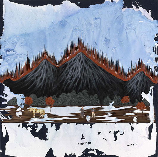 Anders W. Ø. Larsen Medicine 2006 collage, oil and acrylic on canvas 160 x 160 cm