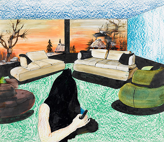 Mie Mørkeberg One Message 2007 oil pastel, Indian ink and oil on paper 71 x 81 cm