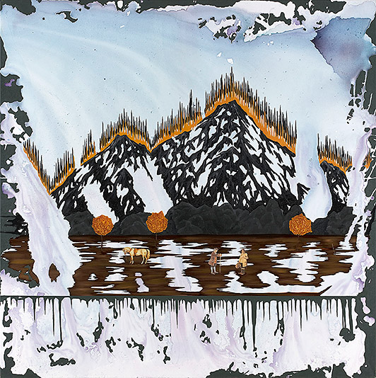 Anders W. Ø. Larsen Zeitgeist 2006 collage, oil and acrylic on canvas 160 x 160 cm