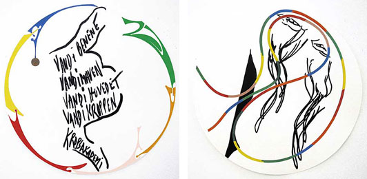 All the works on paper by Claus Carstensen and Nils Erik Gjerdevik are: Untitled 2005 oil, acrylic and indian ink on paper 45 cm diameter