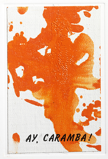 Christian Vind: Ay, caramba! 2008 acrylic and letraset on canvas mounted on paper 26,4 x 18 cm from Ekstrakt 2