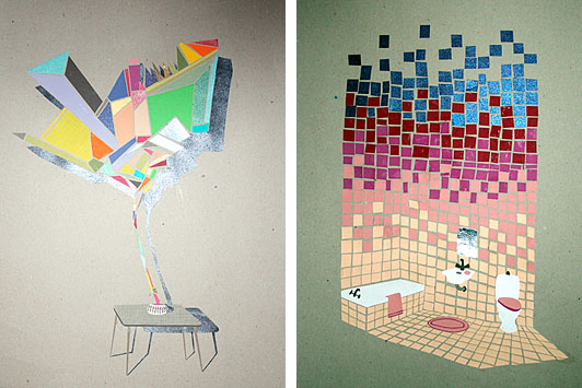 Left: Krista Rosenkilde Abstraction On Table 2008 collage on paper 40 x 30 cm Right: Krista Rosenkilde Bathroom 2008 collage on paper 40 x 30 cm