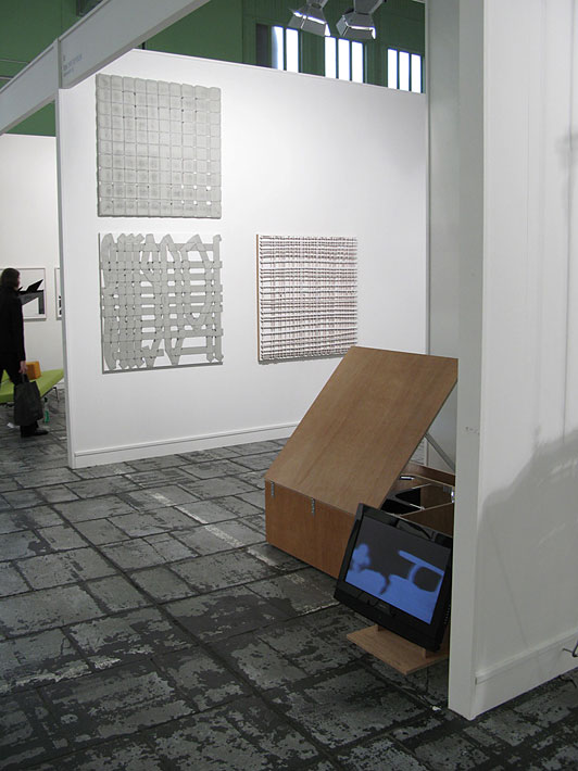 Installation view Galleri Tom Christoffersen’ booth Paintings by Marie Søndergaard Lolk Sculpture by Henrik Menné