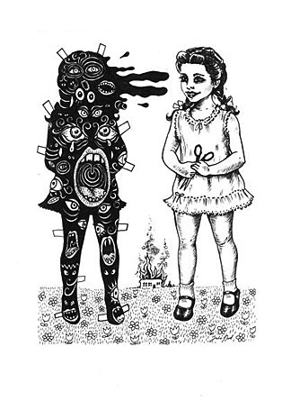 Julie Nord U.t. (Dressup doll) 2009 filt pen and Indian Ink on pape 15 x 10,5 cm