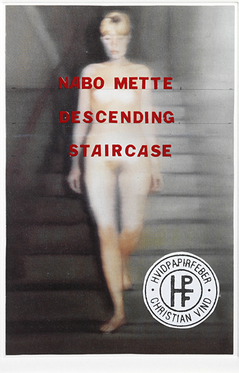 Christian Vind Nabomette descending staircase 2008 letraset and stamp on postcard mounted on paper 26,4 x 18 cm from Ekstrakt 3