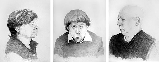 Morten Søkilde Portræt af kunstneren og kunstnerens far og mor 2009 pencil on paper 41 x 29,5 cm