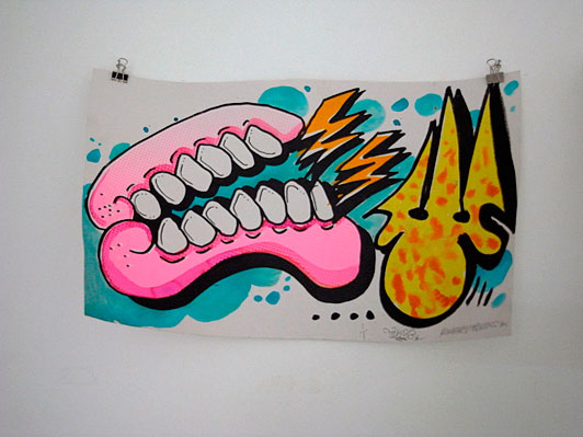 Sweet Toof and Tek33 U.T. 2009 mono type, hand coulored by the artists 40 x 60 cm By Sweet Toof and James Jessop/Tek33