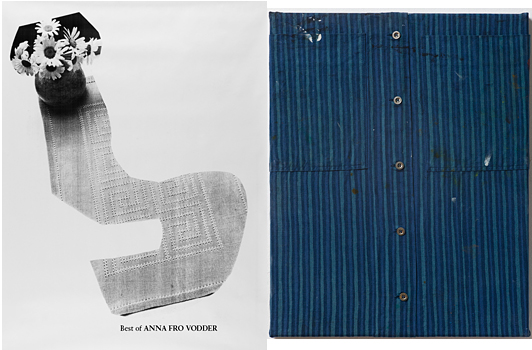 Left: Cover of “Best of ANNA FRO VODDER”, revolver Publishing Right: Anna Fro Vodder: Skjortebillede. 2009, cotton and oil on canvas, 50x40 cm
