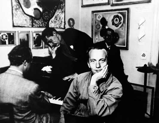 ”Bamse” Krag Jacobsen, Richard Mortensen, Ib Geertsen, Albert Mertz. Linien II exhibition in Tokanten, Copenhagen 1947.