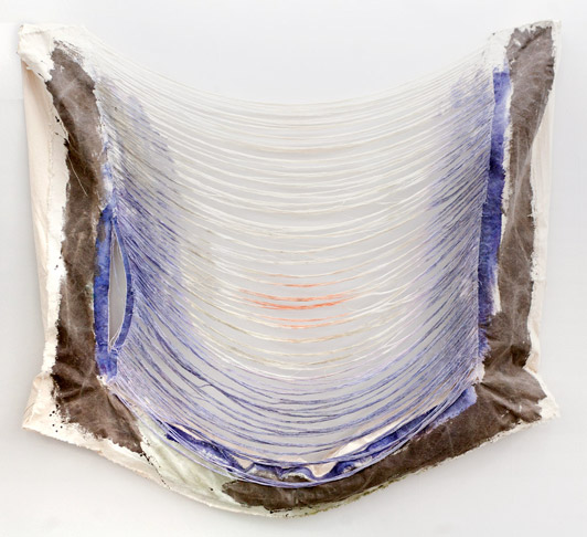Jess Fuller: Sunset stain. Acrylic, fabric dye & stuffed canvas, 2011, 165 x 180 cm