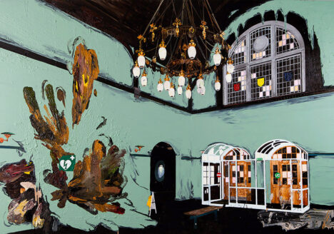 Mie Mørkeberg: untitled (Esbjerg Banegård). 2012, oil on board,124 x 150 cm