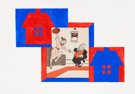 Albert Mertz: HJEM, HJEM MIT KÆRE HJEM. 1990, gouache and collage on paper, 50 x 65 cm