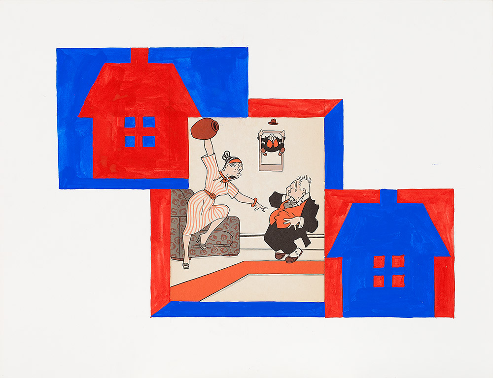 Albert Mertz: HJEM, HJEM MIT KÆRE HJEM. 1990, gouache and collage on paper, 50 x 65 cm