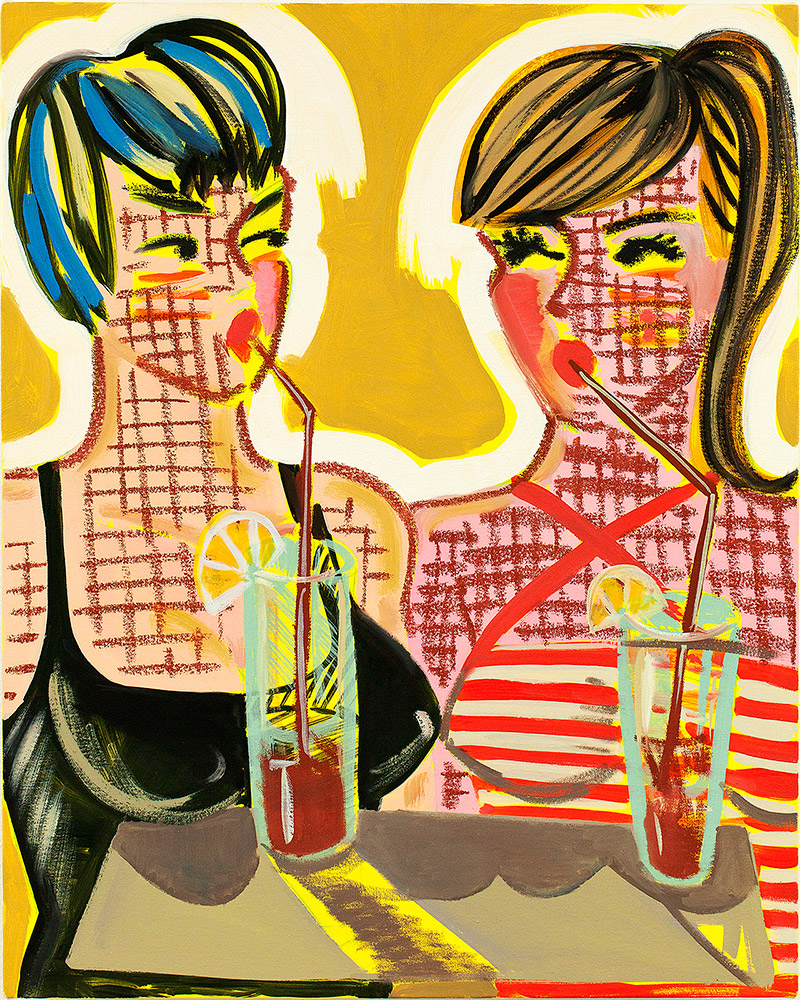 Ella Kruglyanskaya: Girls with Beverages. 2012, oil and oil bar on canvas, 63,5 x 76,2 cm