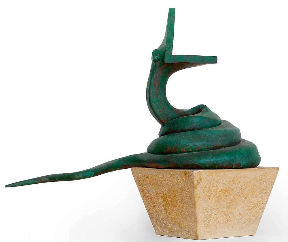 Mogens Møller: Slange (original). 1991, patineret gips, 31 x 50 x 23,5 cm Slange indgår i Zodiac, Axeltorv, København