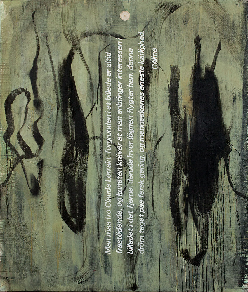 Claus Carstensen: Ophæng og Høring. 1989-90, olie på lærred, 170 x 200 cm
