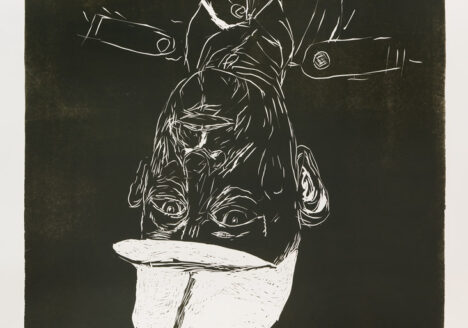 Georg Baselitz: Meine neue Mütze. 2002, linocut, black colour on custom made paper, 228 x 170 cm, ed. 6. Signed “Till G Baselitz 02”