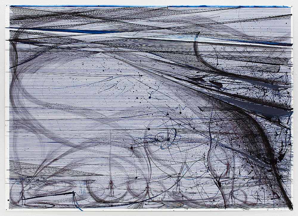 Ferdinand Ahm Krag Uden titel 2014 Blæk, kridt og poskatush på papir 100 x 140 cm