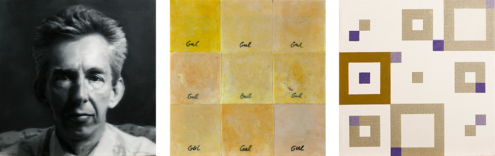 Christian Skeel Morten Skriver - billedkunstner og forfatter 2012-13 1. Olie på lærred 2. Voks på lærred 3. Akryl på lærred 3 x (40 x 40 cm)