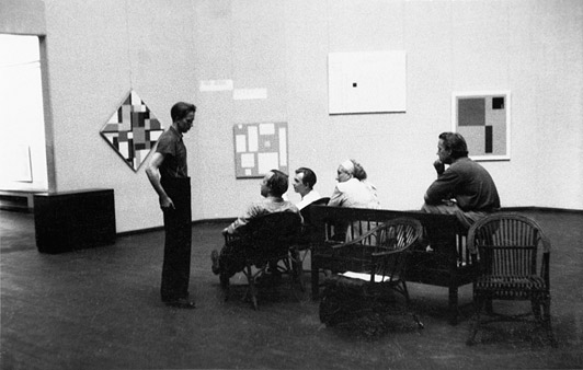 Henrik Buch, ”Bamse” Krag Jacobsen, Albert Mertz, Kujahn Blask, and Ib Geertsen. Linien at Den Frie Exhibition Hall, 1948.