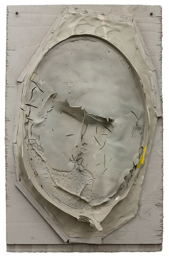 Marie Søndergaard Lolk Untitled 2011 acrylic, wood and wet membrane on board 38 x 24 cm Galleri Tom Christoffersen, 2011
