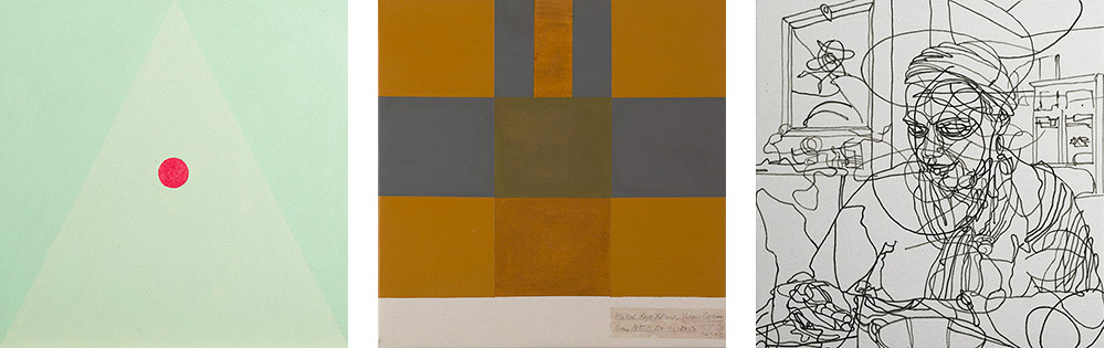 Christian Skeel Vinde 2012-13 1. Akryl på lærred 2. Akryl på lærred 3. Pen på lærred 3 x (40 x 40 cm)