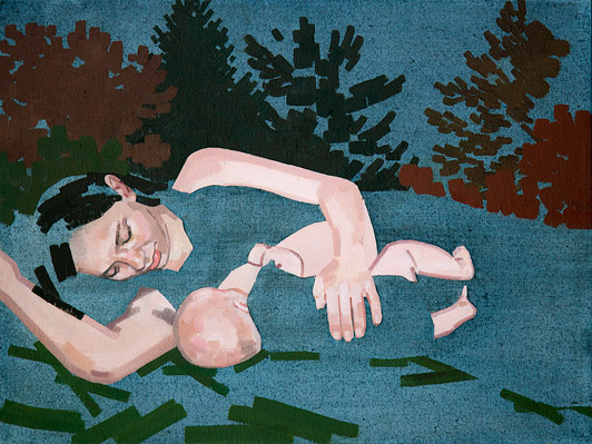 Lise Blomberg Andersen Madonna med barnet i "lækkerblåt" landskab" 2010 Acrylic and oil on canvas 60 x 45 cm