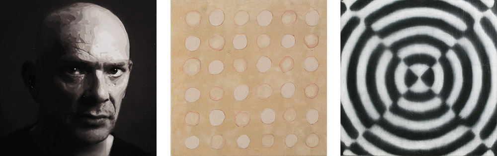 Christian Skeel Peter Kyed - komponist 2012-13 1. Olie på lærred 2. Akryl og voks på lærred 3. Olie på lærred 3 x (40 x 40 cm)
