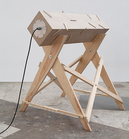 Henrik Menné Uranordning (Clock Device) 2012 Chip board, wood, metal fittings, cable 114 x 112 x 98 cm