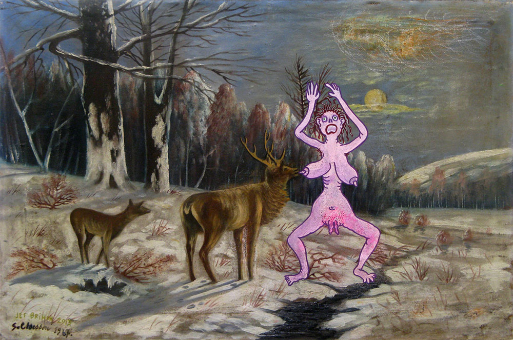 Jes Brinch Fuldmåne i Dyrehaven 2013 olie og arkyl på lærred 55 x 80 cm