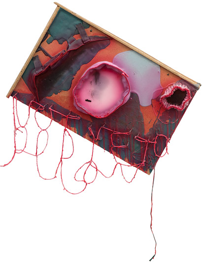 Marie Søndergaard Lolk Untitled 2011 acrylic, string, wood glue and mixed media on board 60 x 47 cm Galleri Tom Christoffersen, 2011