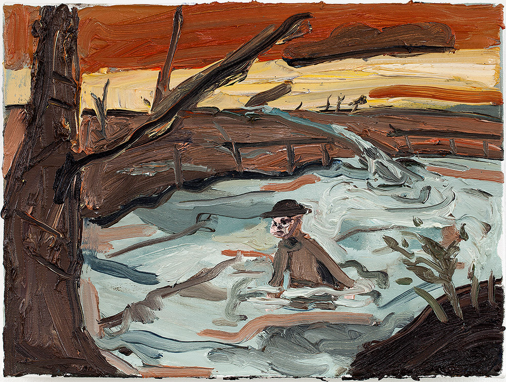 Dan Schein Brown Water Baptism 2013 Olie på lærred 30 x 40 cm