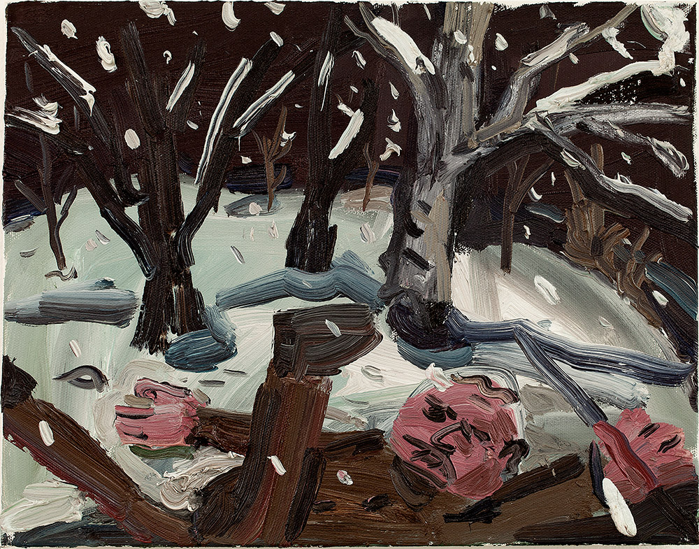Dan Schein Winter Road and the Slipping of a Mussolini Lookin Guy 2013 Olie på lærred 30 x 35 cm
