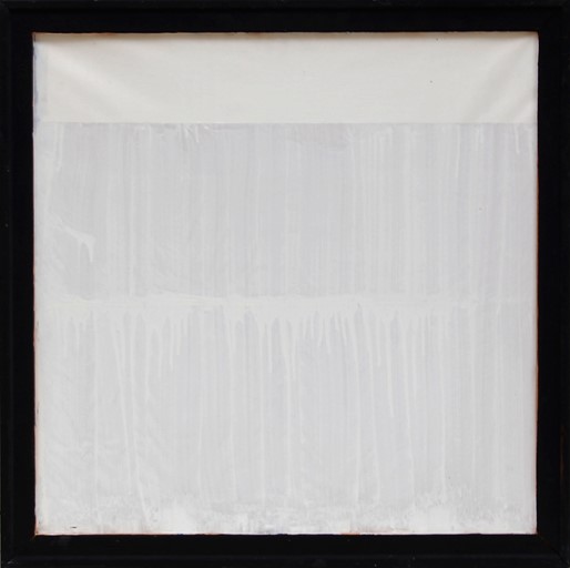 Albert Mertz: Hvid overmaling i sort ramme, Albert Mertz: Hvid overmaling i sort ramme. Oil on cardboard and wood, 70x70 cm, 1978