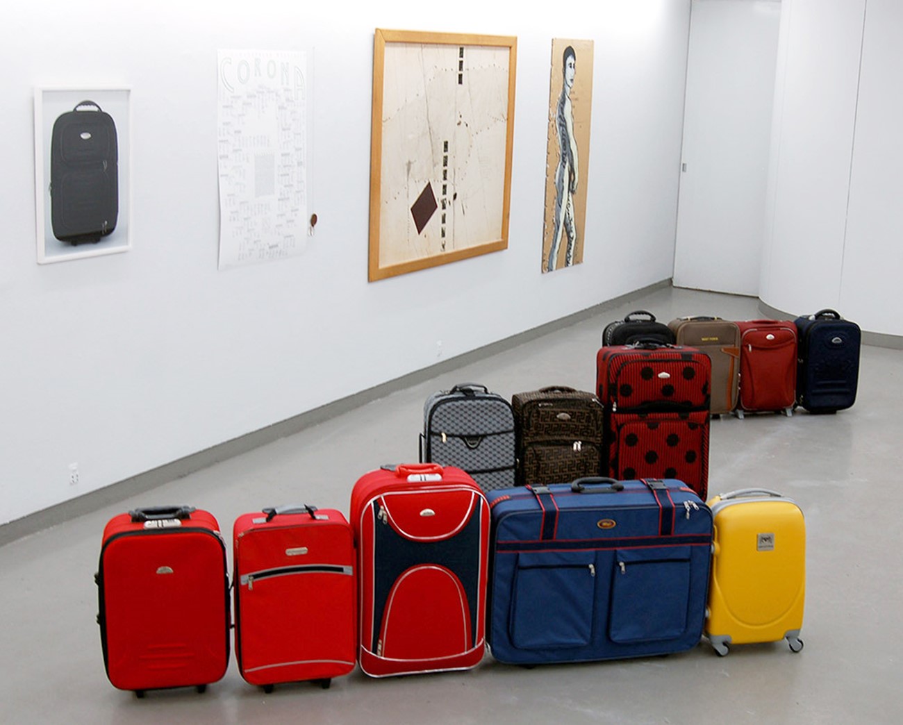 Liz Linden & Nanna Debois Buhl: Suitcase Wisdom. Installation, 12 suitcases. Bon voyage Nordic Seaman, King’s Ambassador. Express America, Travel El Dorado! Conclusion: West force partage bonanza. Sizes vary, 2011