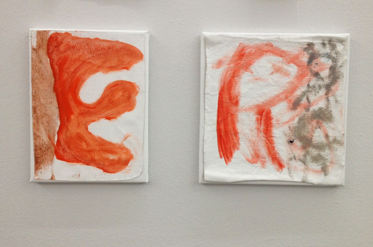 Svend Danielsen: Untitled (venstre E). Oil on canvas 31 x 24 cm, 2015 & Untitled (venstre R). Oil on canvas, 31 x 30 cm, 2015