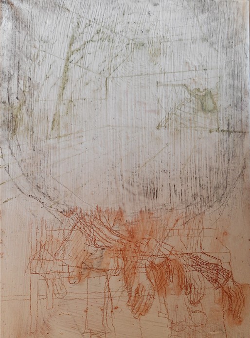 Per Mølgaard: Staying. Watercolor on canvas, 33x24 cm. 2014