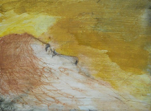 Per Mølgaard: Stay II. Oil and watercolor on canvas. 33x24 cm. 2014