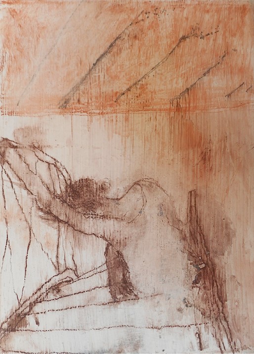 Per Mølgaard: Staying III. Watercolor on canvas, 33x24 cm, 2014