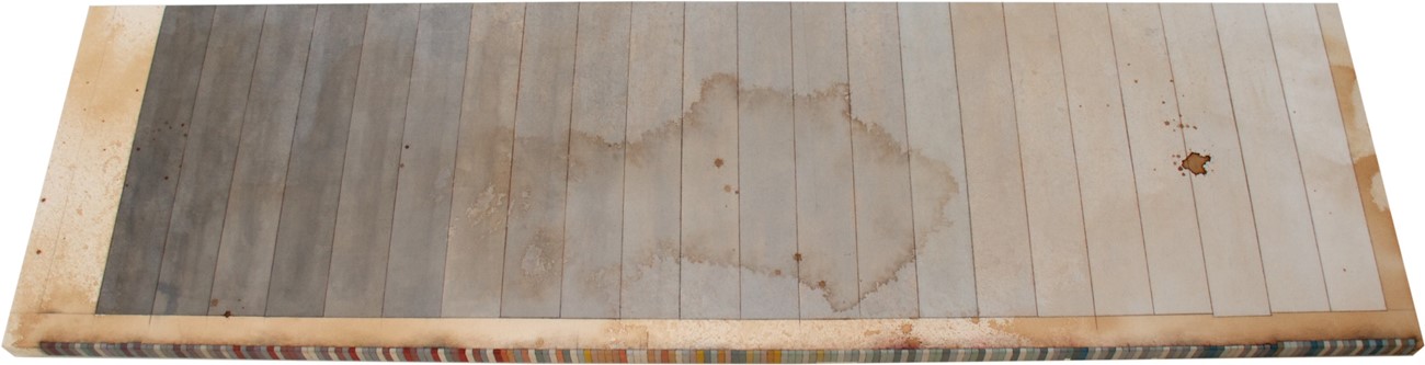 Long, long, long., 2014, Astrid Marie Christiansen: Long, Long, Long. 2014, acrylic, coffee, graphite and lacquer on sailcloth. 60x210 cm