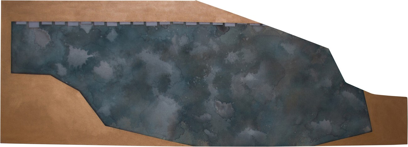 Ate, 2014, Astrid Christiansen, Repeat (Go), 2014, Acrylic, bronze powder and lacquer on canvas, 70x210cm
